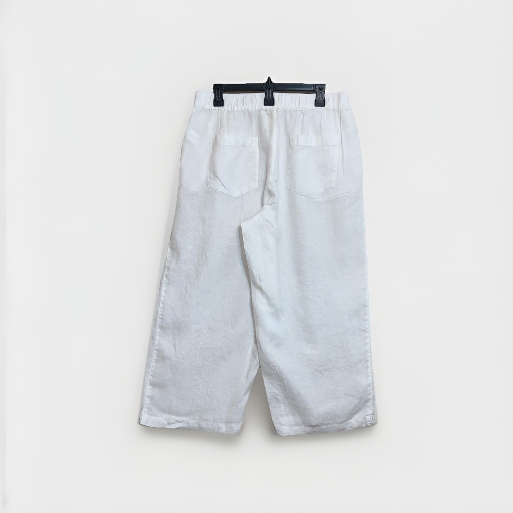 Cynthia Rowley 100% Linen Wide Leg White Capri Xl Split Hem Front/Back Pockets - Picture 4 of 7